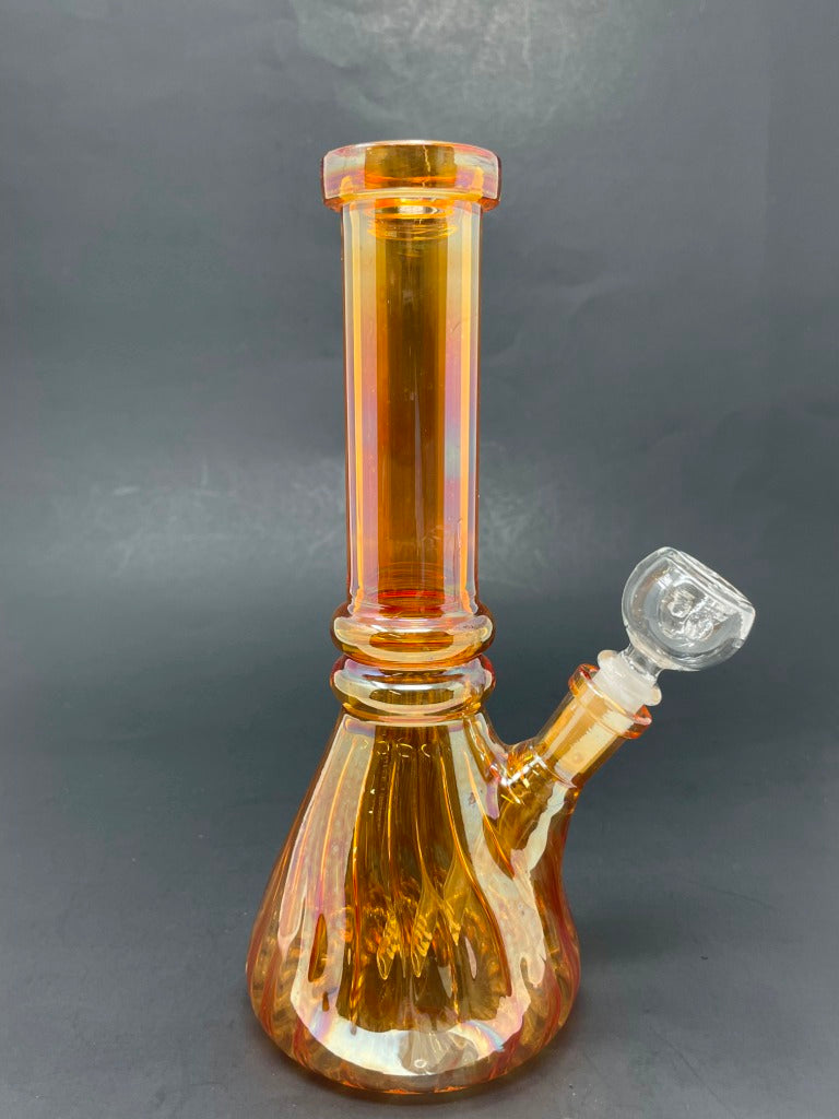 8" Orange Iridescent Twisted Beaker Base Bong
