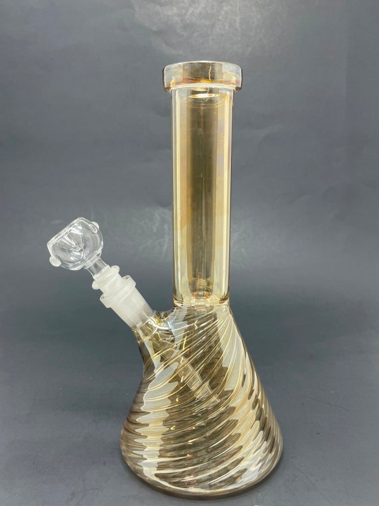 8" Gold Iridescent Swirl Beaker Base Bong