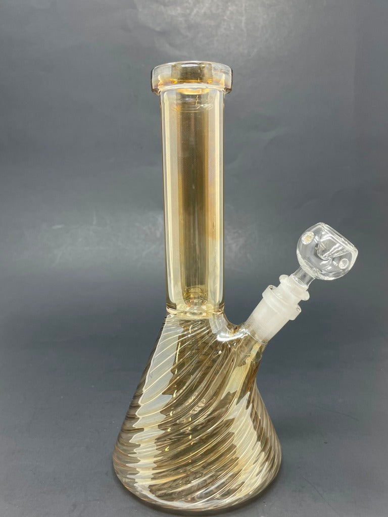 8" Gold Iridescent Swirl Beaker Base Bong