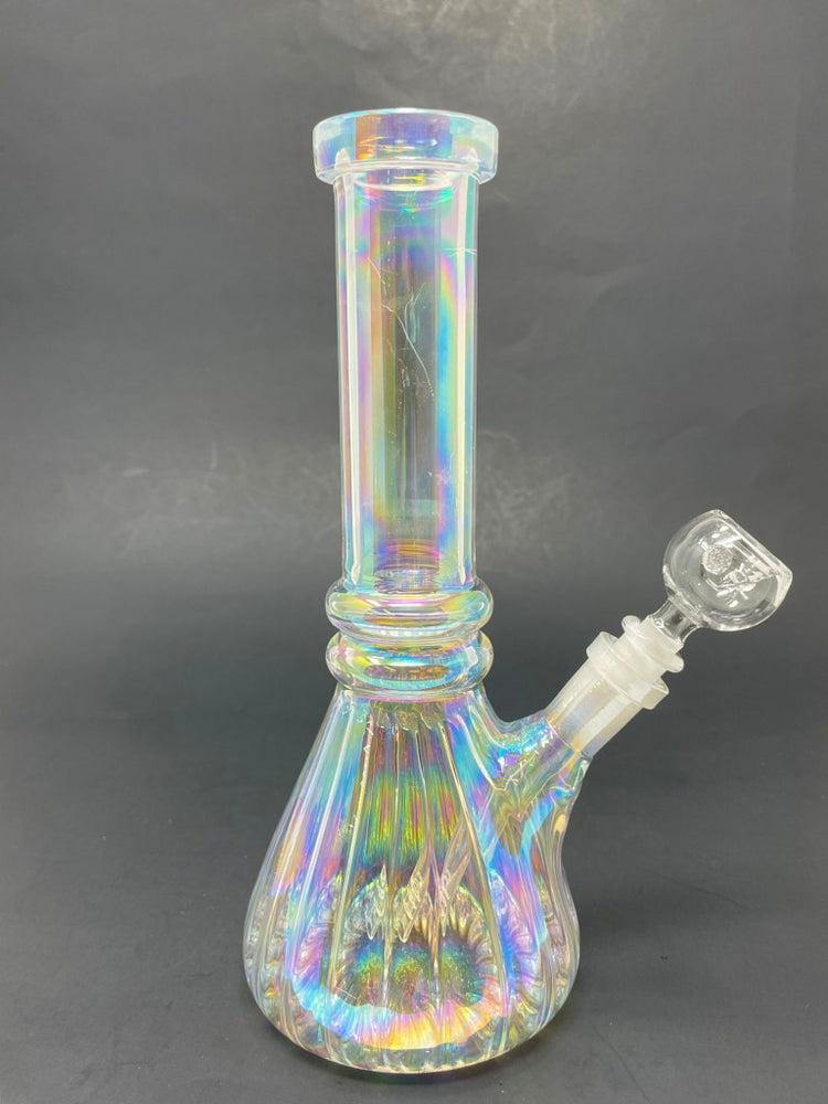 8" Iridescent Twisted Middle Notch Beaker Base Bong