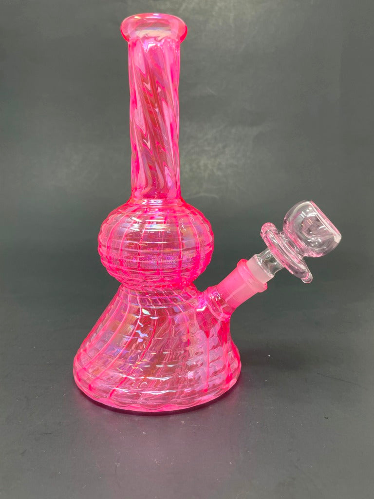 7" Neon Twisted Pink Bong w/ Heart Bowl