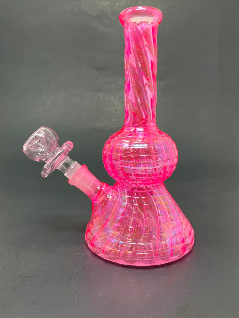 7" Neon Twisted Pink Bong w/ Heart Bowl