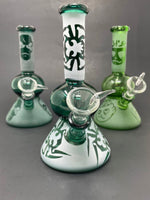 7" Assorted Aqua/Green Sandblasted Design Bongs