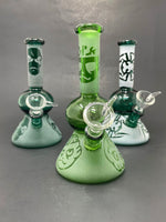 7" Assorted Aqua/Green Sandblasted Design Bongs