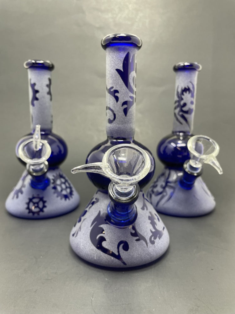 7" Blue Sand Blasted Bong - Assorted Designs