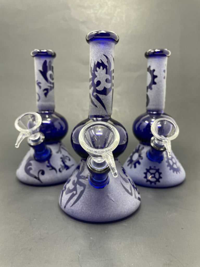 7" Blue Sand Blasted Bong - Assorted Designs