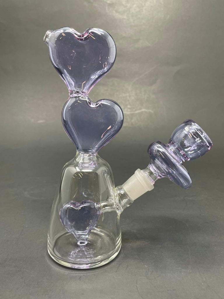 6.5" Triple Heart Lavender Bong