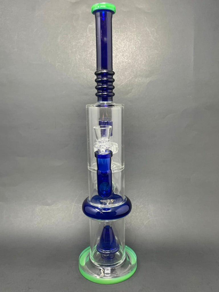 16" Blue & Green Flat Base Double Percolator Bong