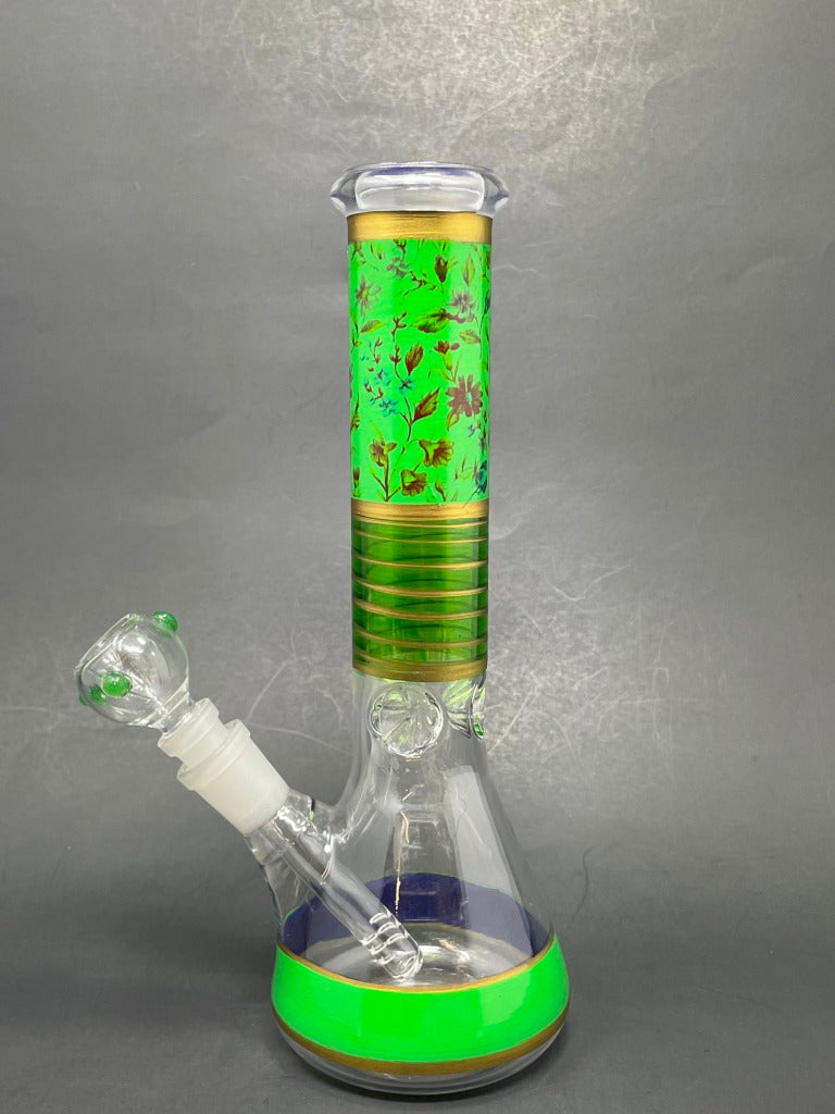 10" Green Flower Beaker Bong