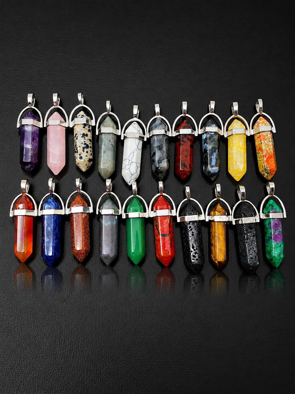 1.5-Inch Natural Stone Point Pendant - Silver-Tone Wrap Jewelry - 20 Pack