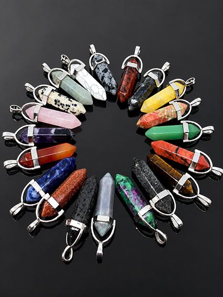 1.5-Inch Natural Stone Point Pendant - Silver-Tone Wrap Jewelry - 20 Pack