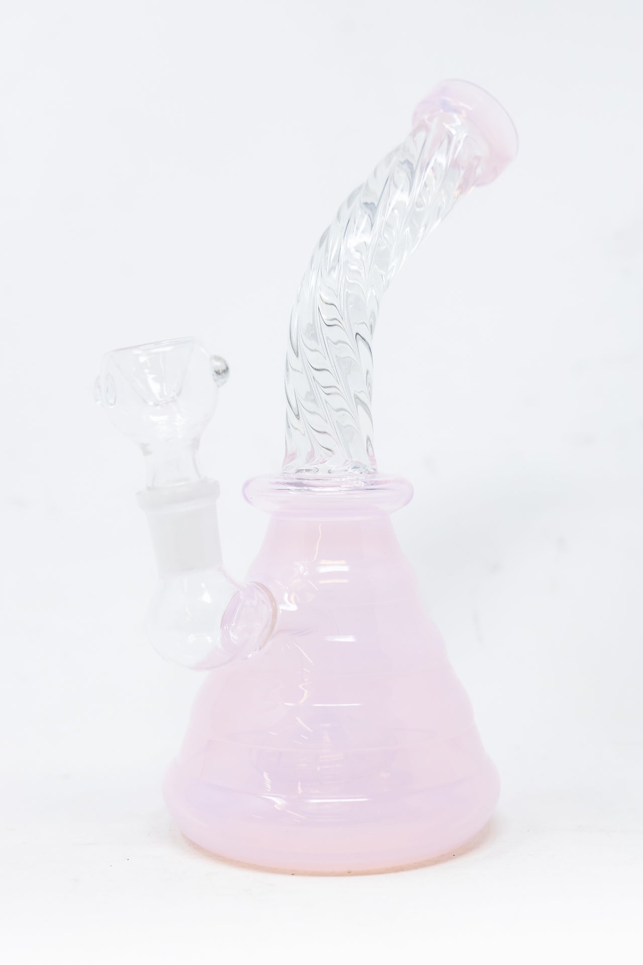 7" Pink Milky Iridescent Twisted Shower Bend