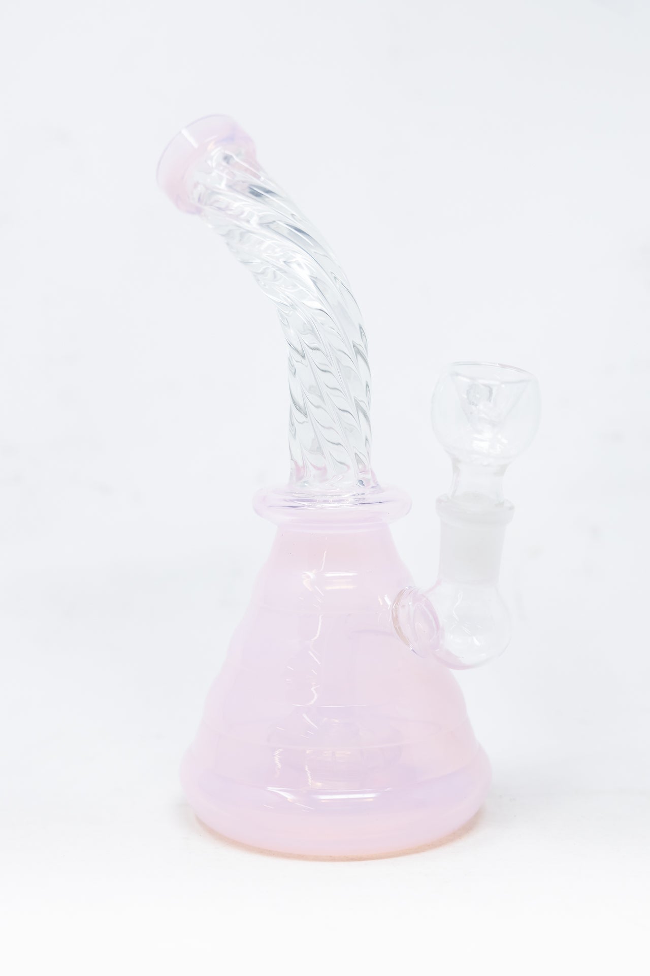 7" Pink Milky Iridescent Twisted Shower Bend