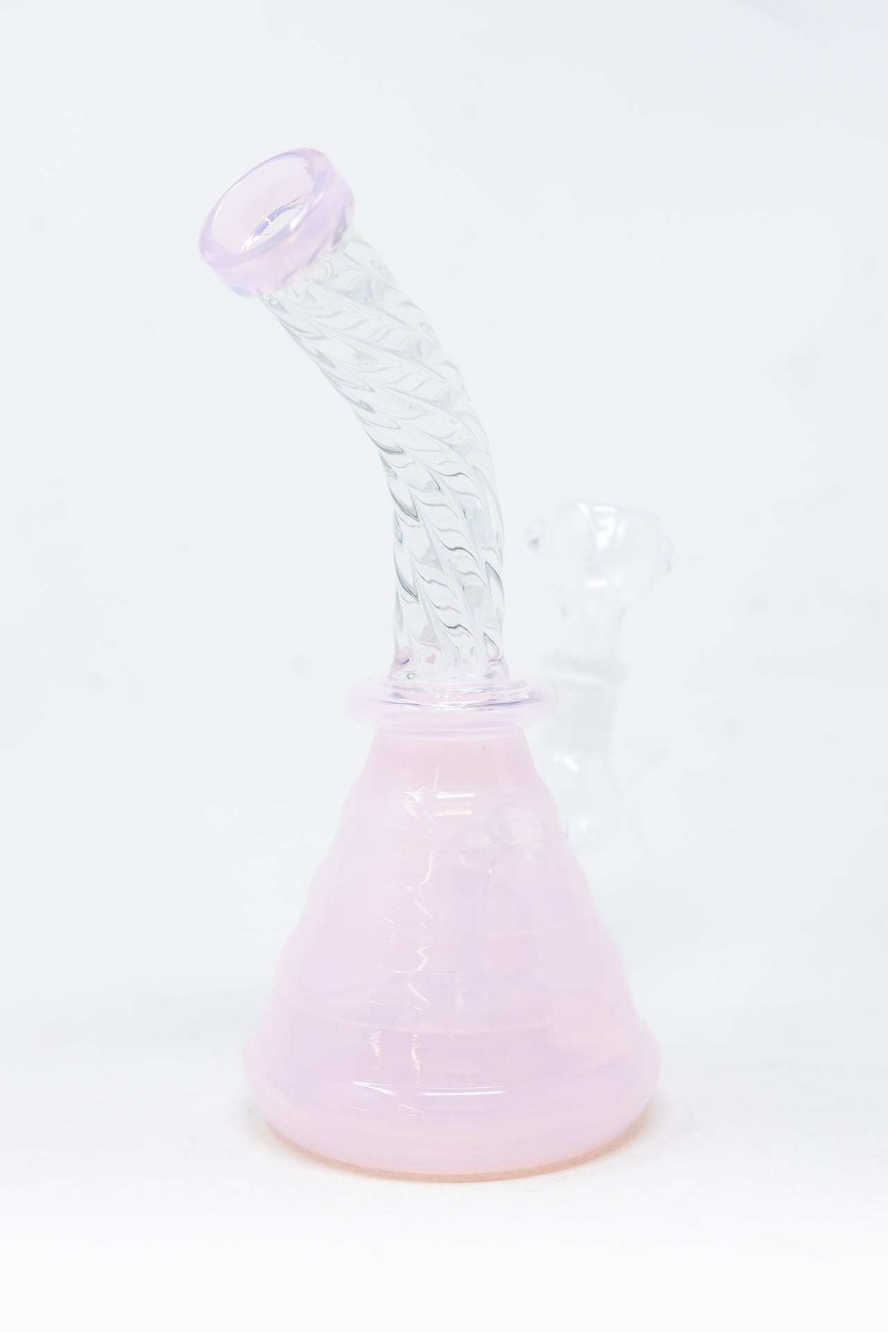 7" Pink Milky Iridescent Twisted Shower Bend