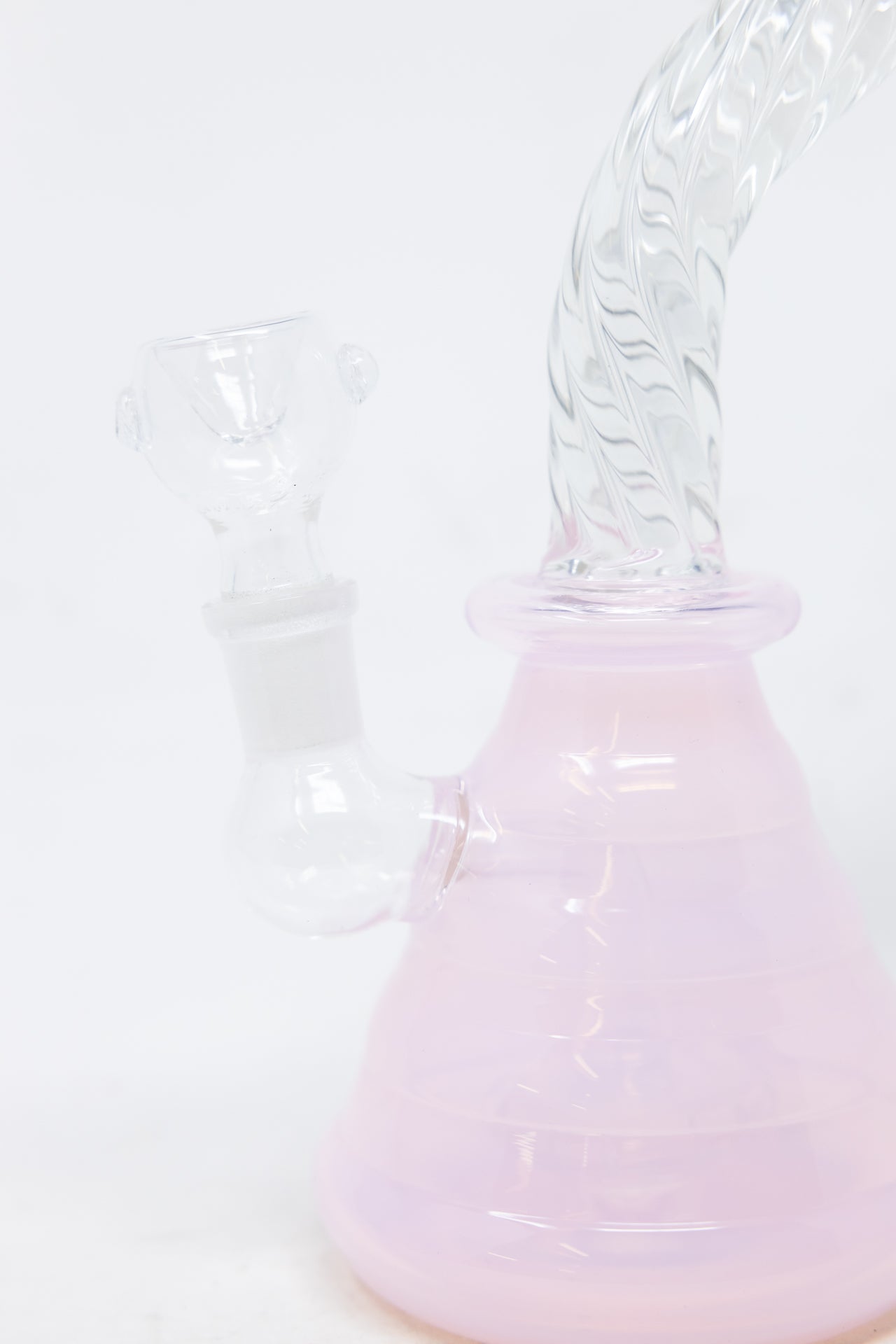 7" Pink Milky Iridescent Twisted Shower Bend