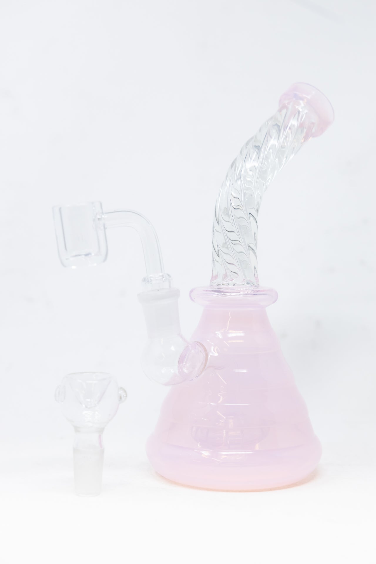 7" Pink Milky Iridescent Twisted Dab Rig