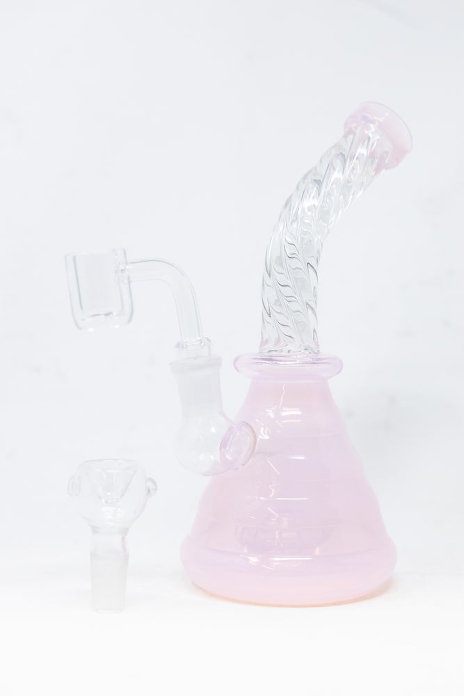 7" Pink Milky Iridescent Twisted Dab Rig