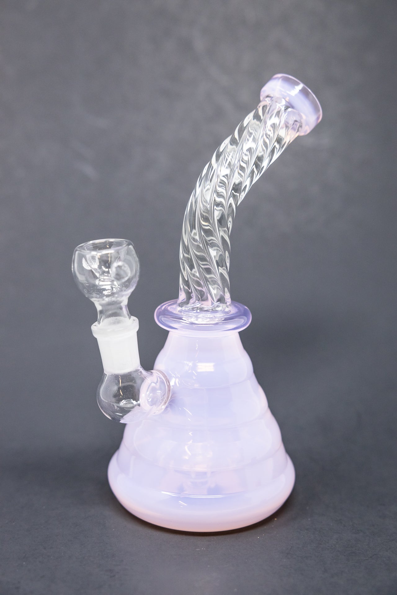 7" Pink Milky Iridescent Twisted Shower Bend