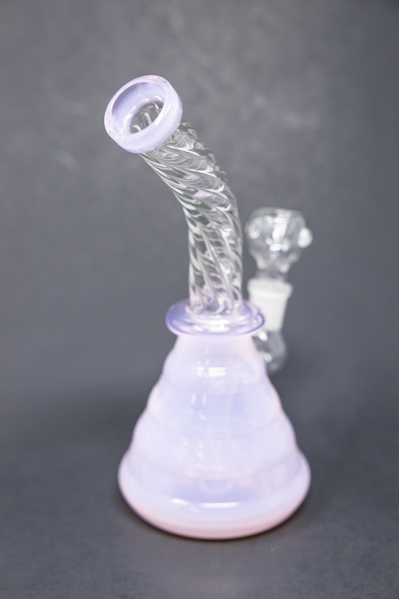 7" Pink Milky Iridescent Twisted Shower Bend