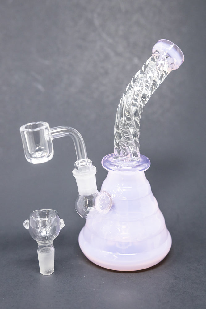 7" Pink Milky Iridescent Twisted Dab Rig