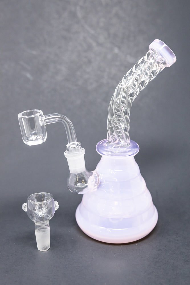 7" Pink Milky Iridescent Twisted Dab Rig