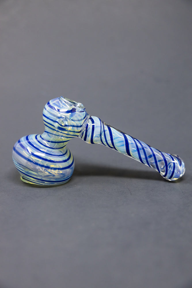 7" Blue Swirl Fumed Hammer Bubbler