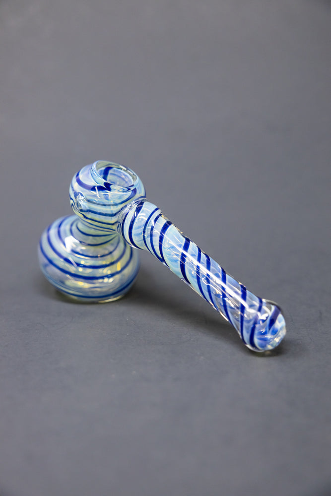 7" Blue Swirl Fumed Hammer Bubbler