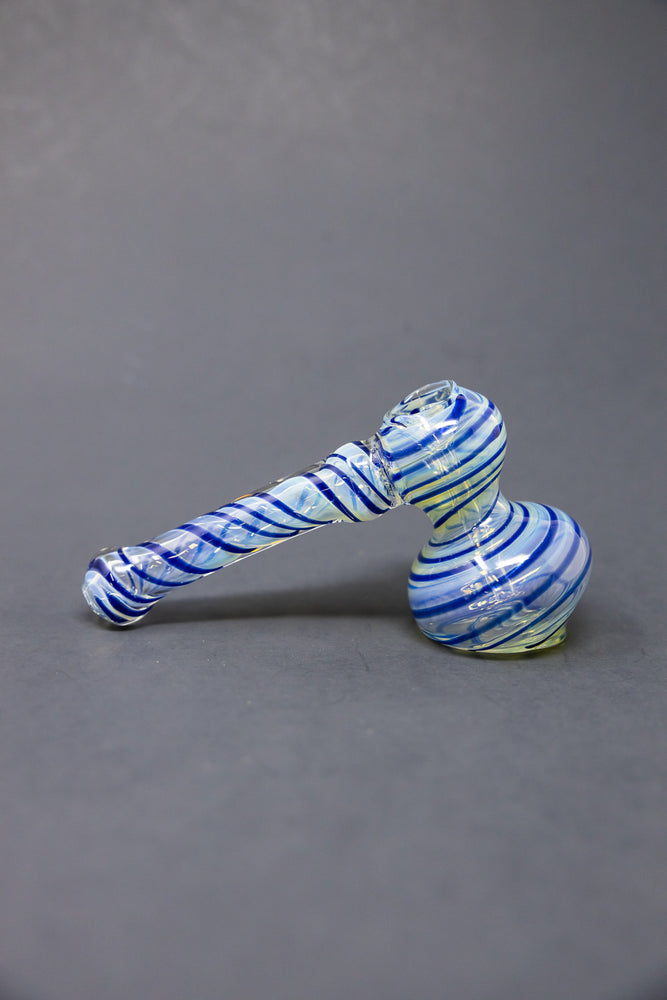 7" Blue Swirl Fumed Hammer Bubbler