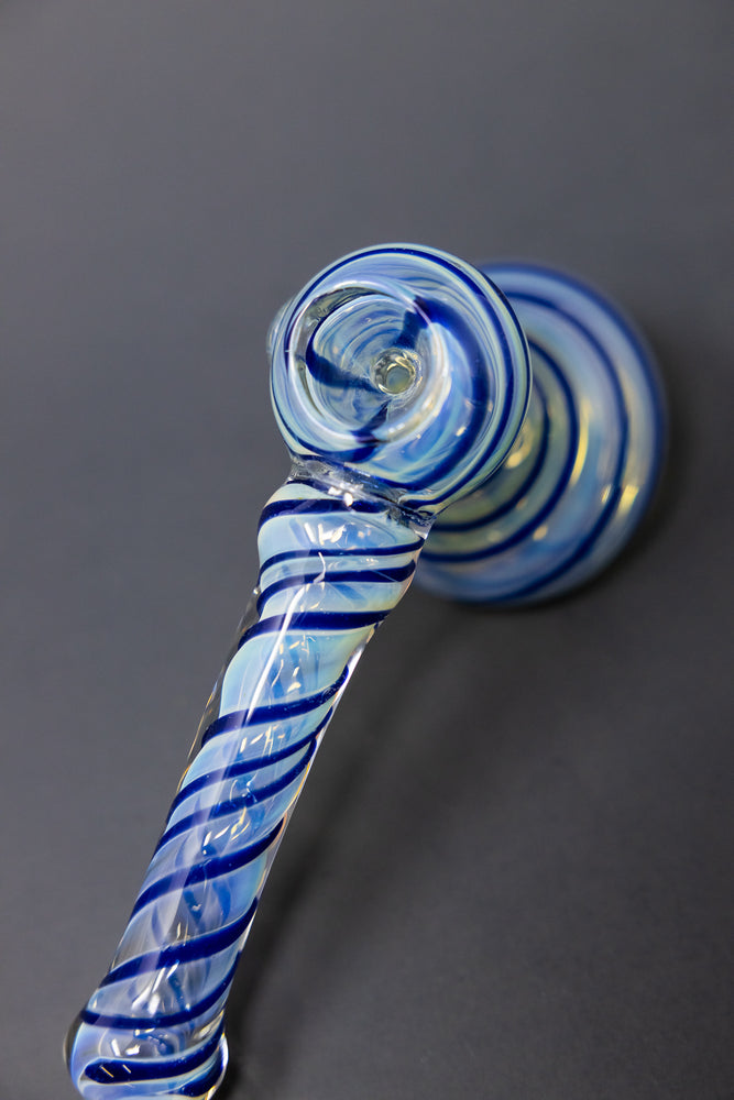 7" Blue Swirl Fumed Hammer Bubbler