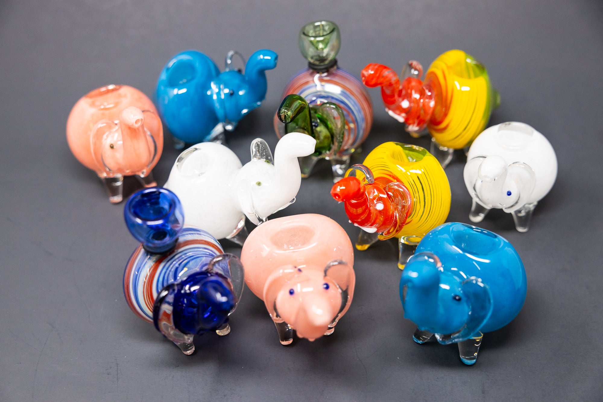 4" Assorted Elephant Hand Pipes - 10 pc Bundle