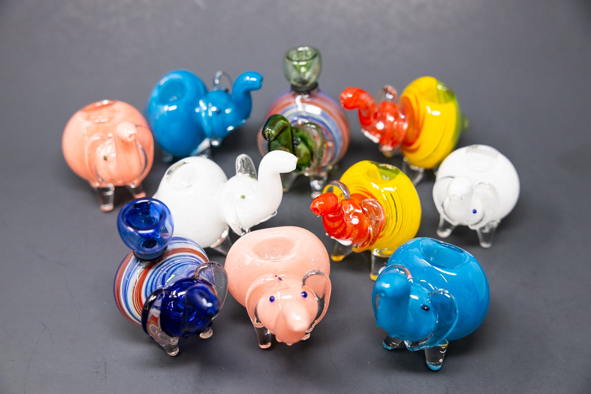 4" Assorted Elephant Hand Pipes - 10 pc Bundle