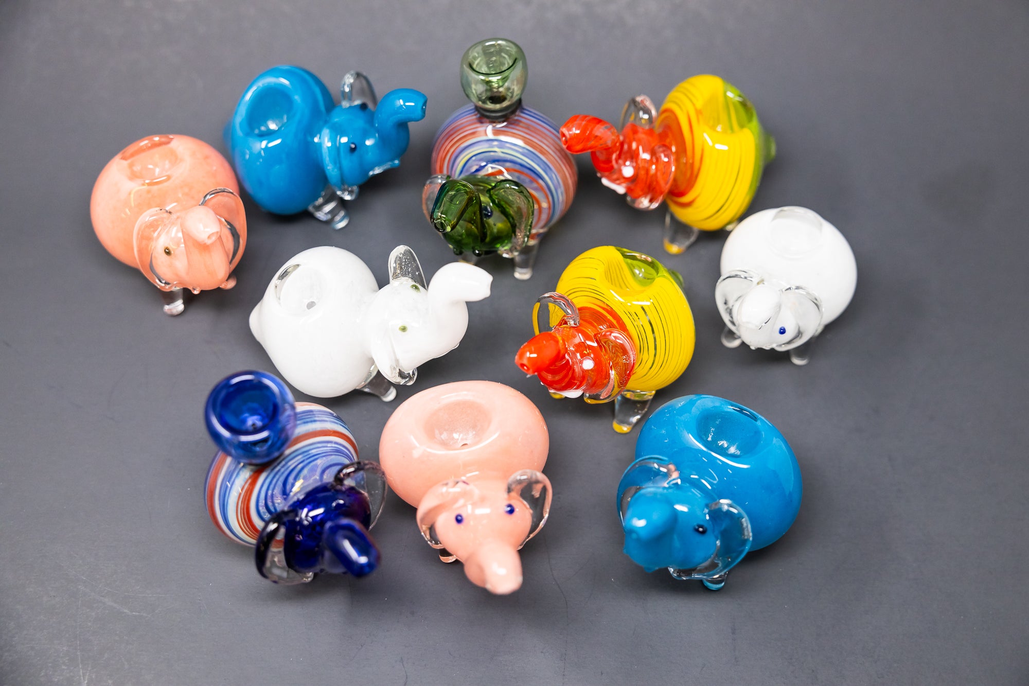 4" Assorted Elephant Hand Pipes - 10 pc Bundle