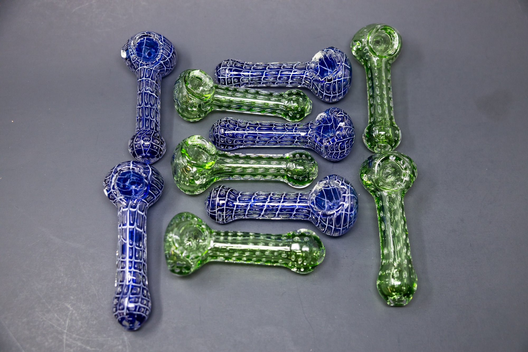 5" Blue/Green Web Hand Pipes -10 pc Bundle