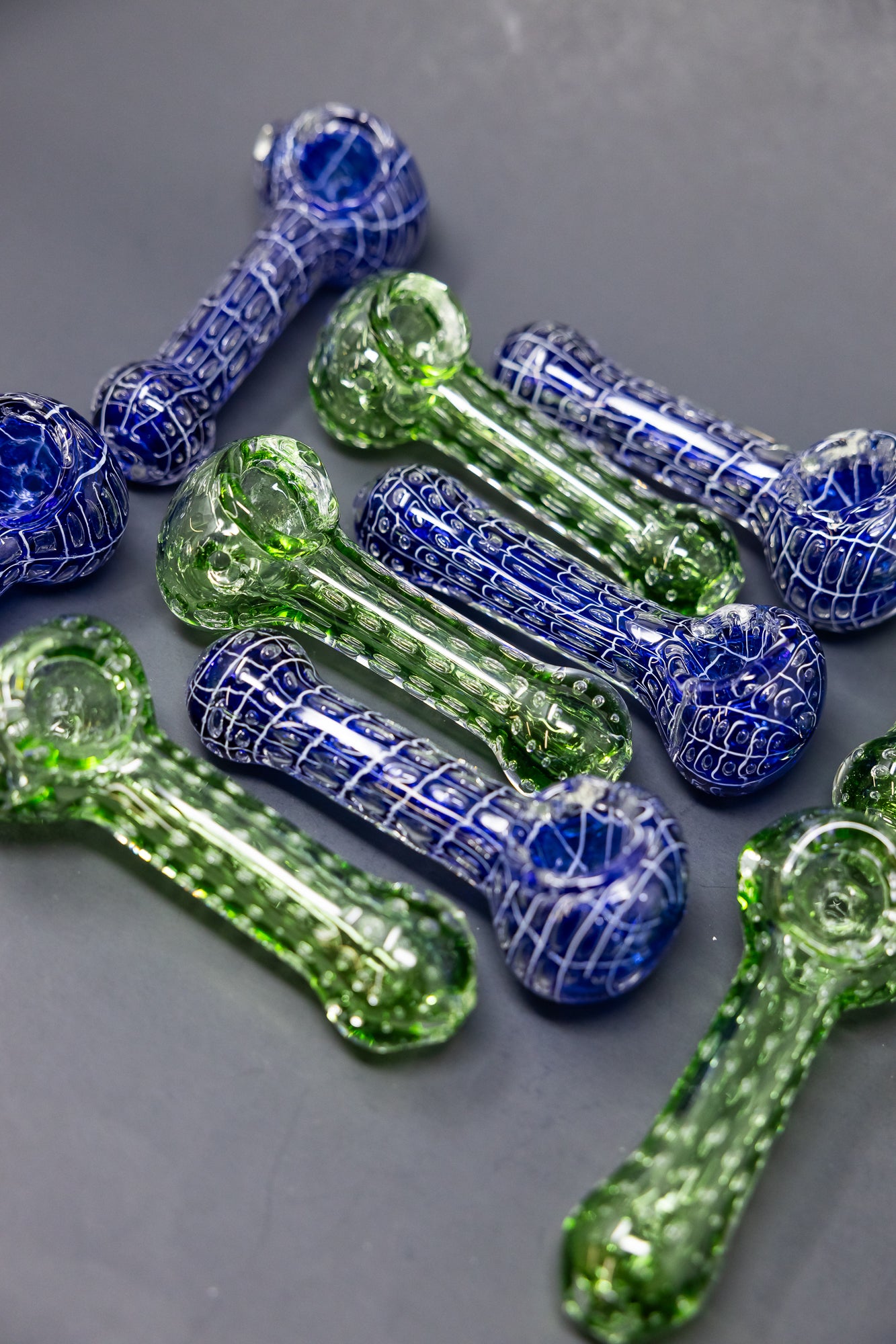 5" Blue/Green Web Hand Pipes -10 pc Bundle