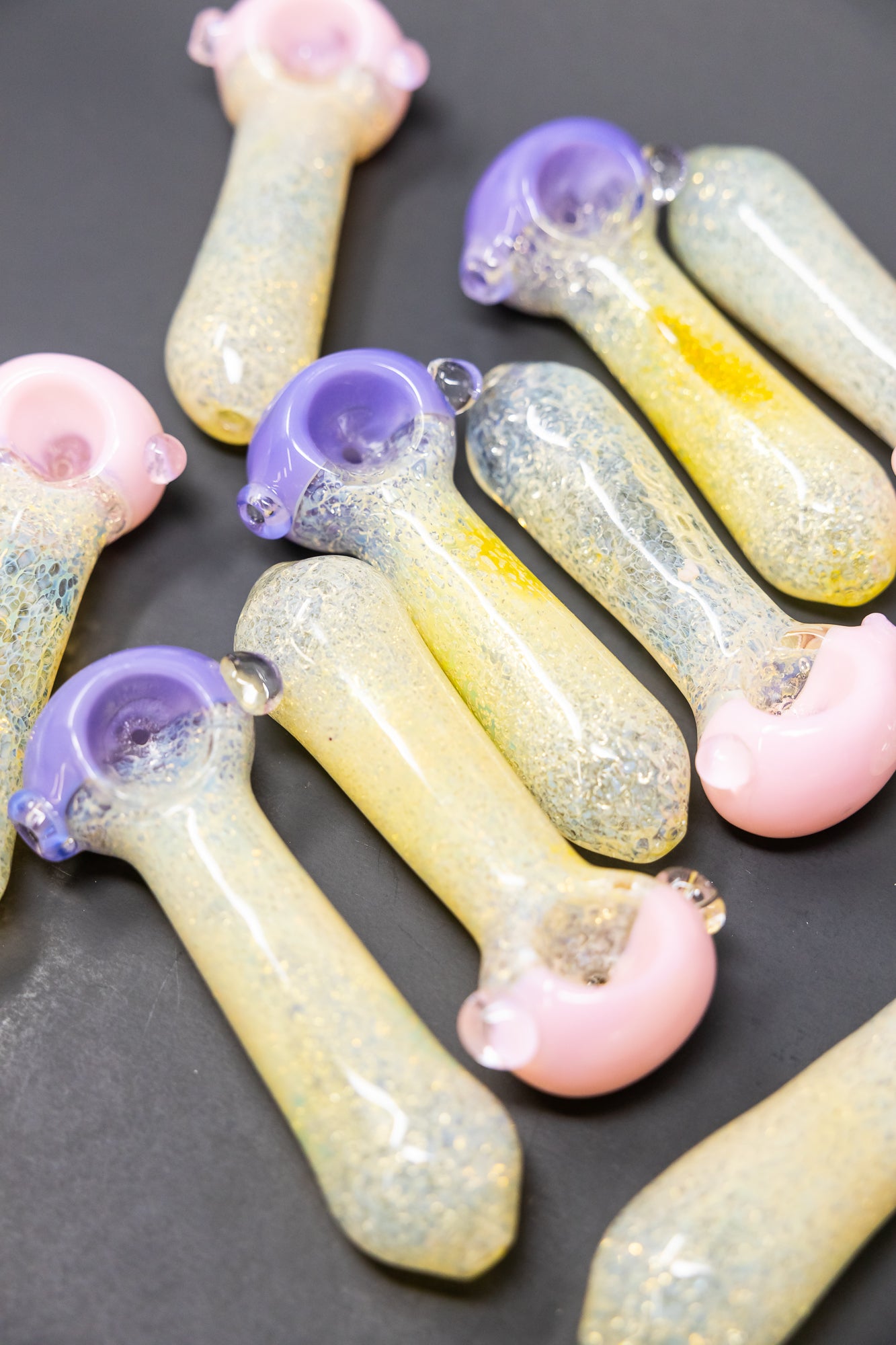5" Pink/Purple Crackle Hand Pipes - 10 pc Bundle