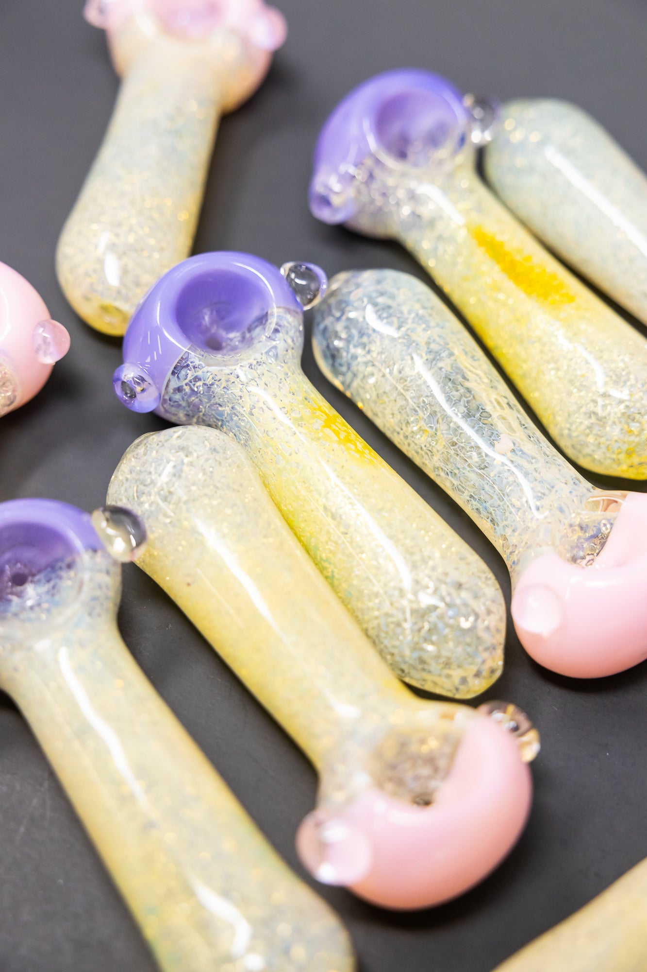 5" Pink/Purple Crackle Hand Pipes - 10 pc Bundle