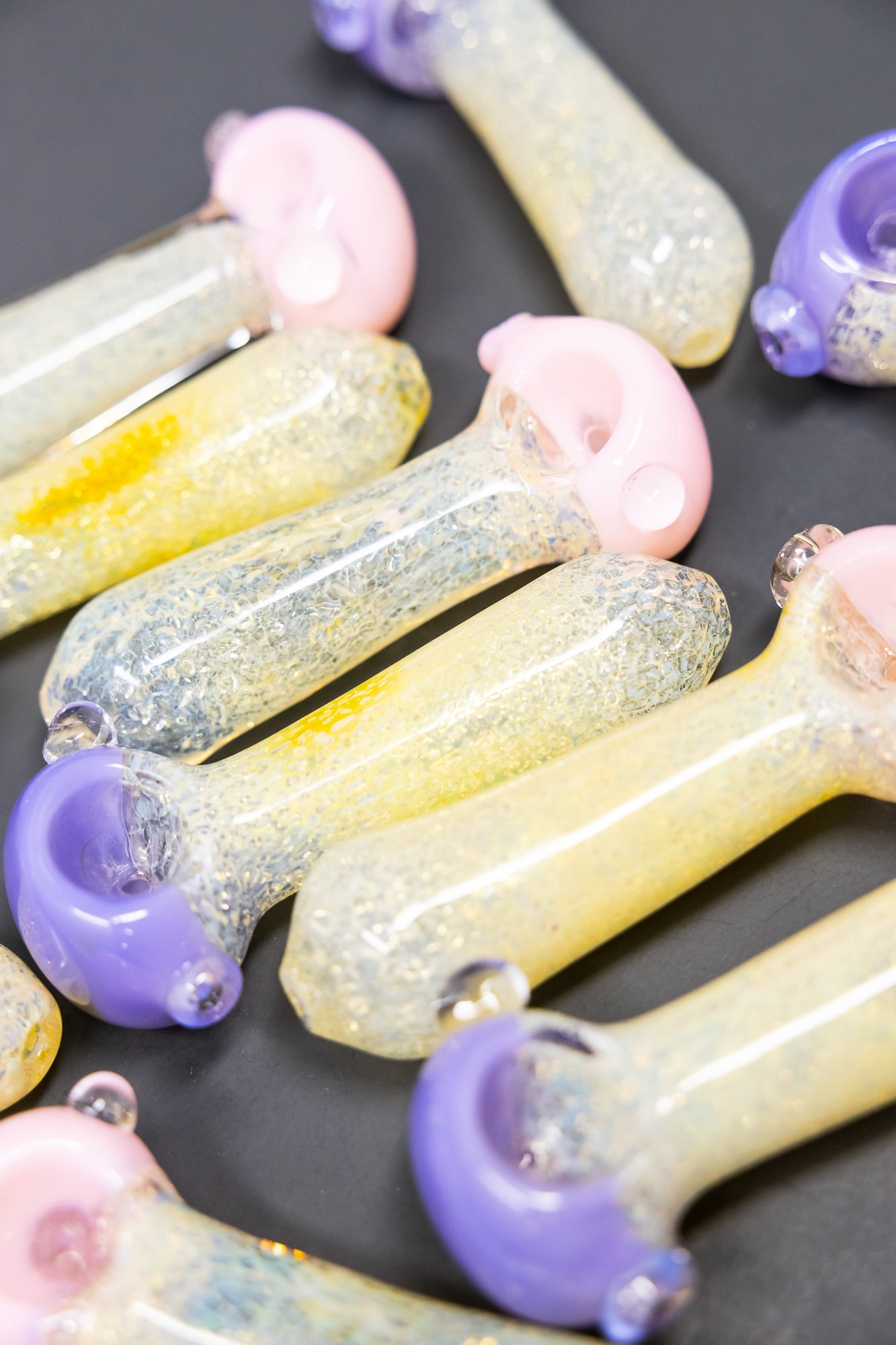 5" Pink/Purple Crackle Hand Pipes - 10 pc Bundle