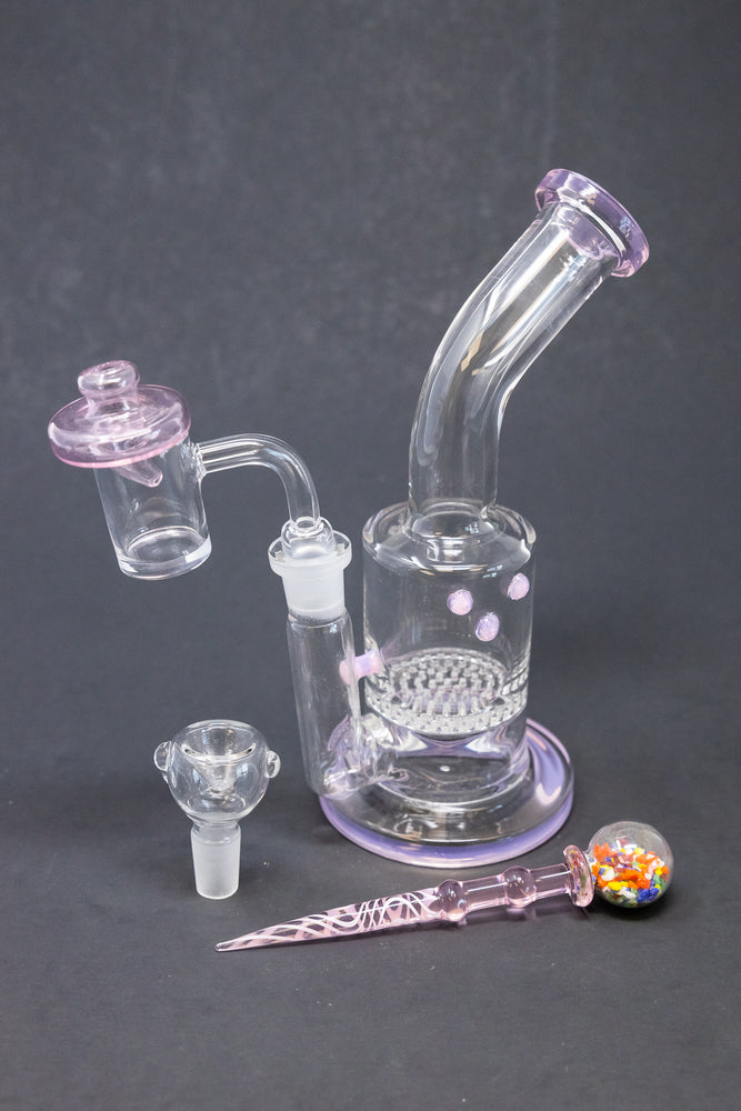 7" Pink Honeycomb Dab Rig Kit Combo