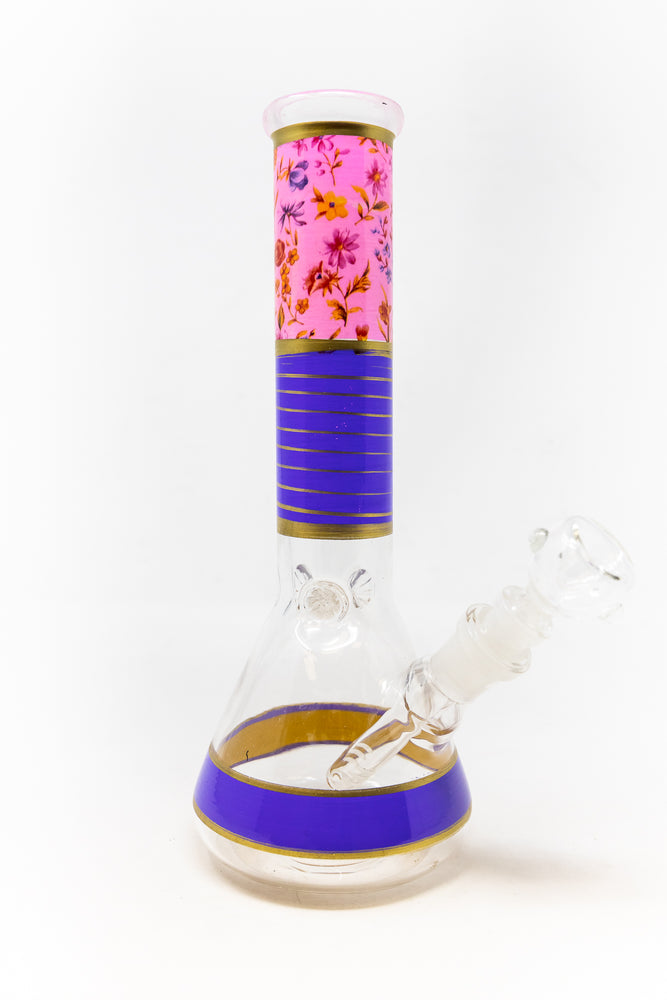 10" Purple Pink Floral Beaker Bong