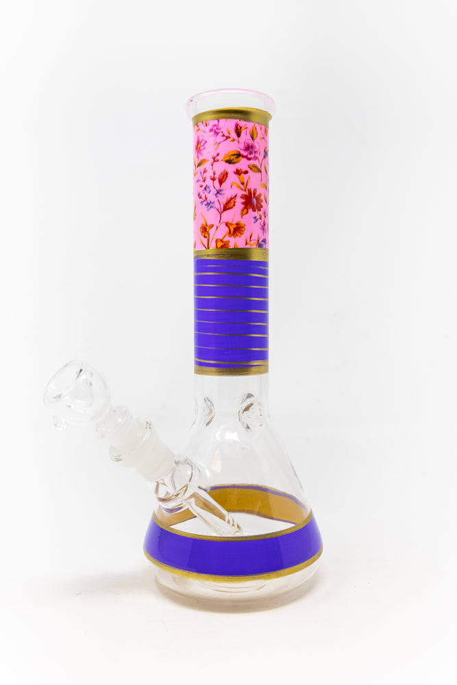 10" Purple Pink Floral Beaker Bong