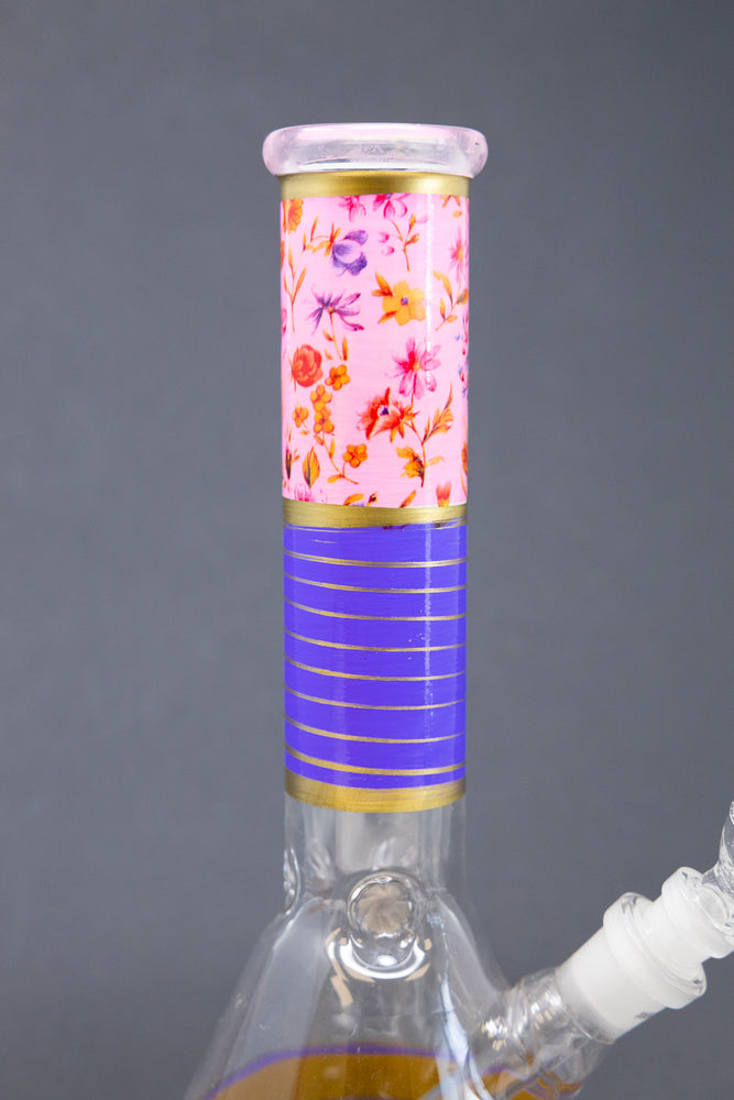 10" Purple Pink Floral Beaker Bong