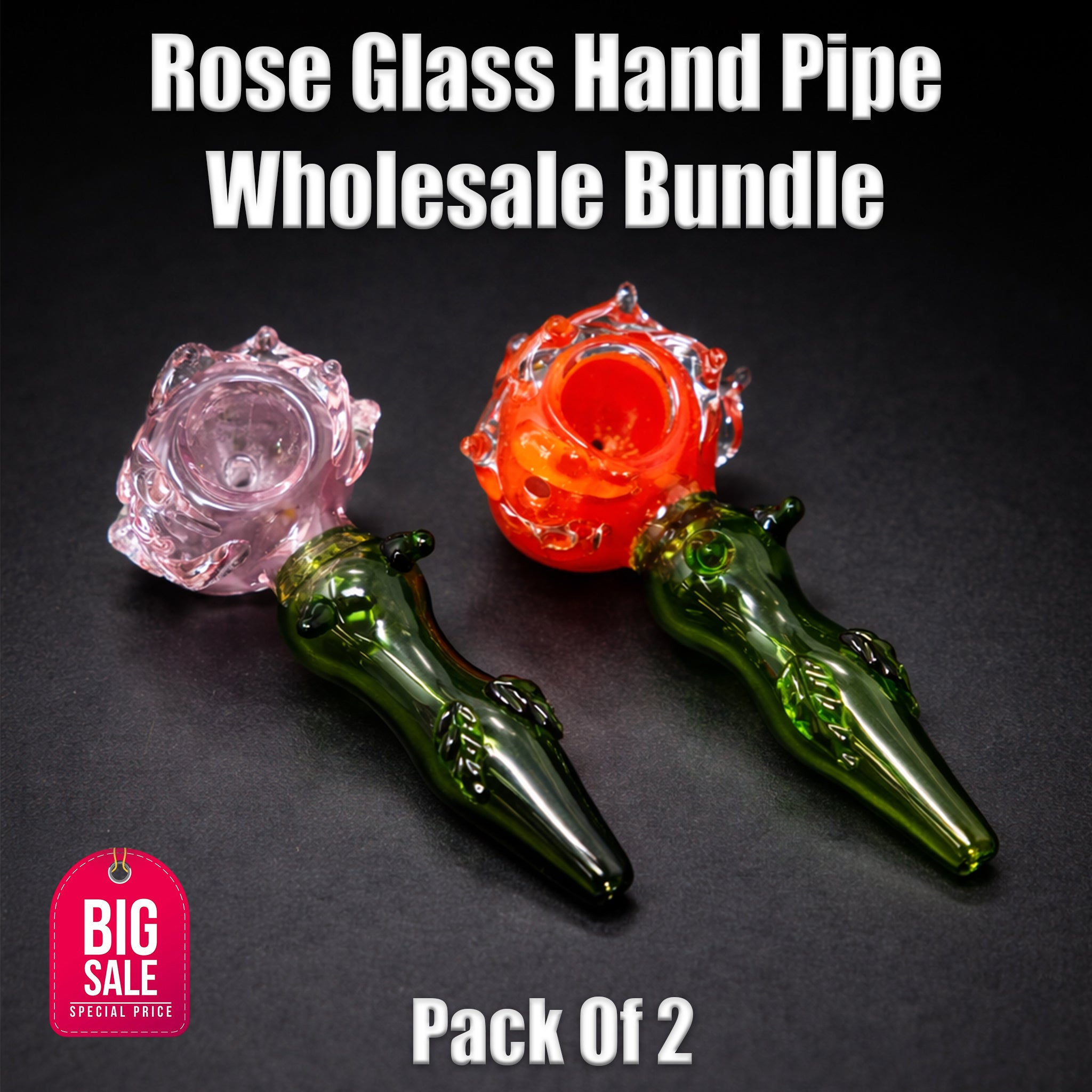 Rose Glass Hand Pipe Wholesale Bundle (2-Pack) StonedGenie.com