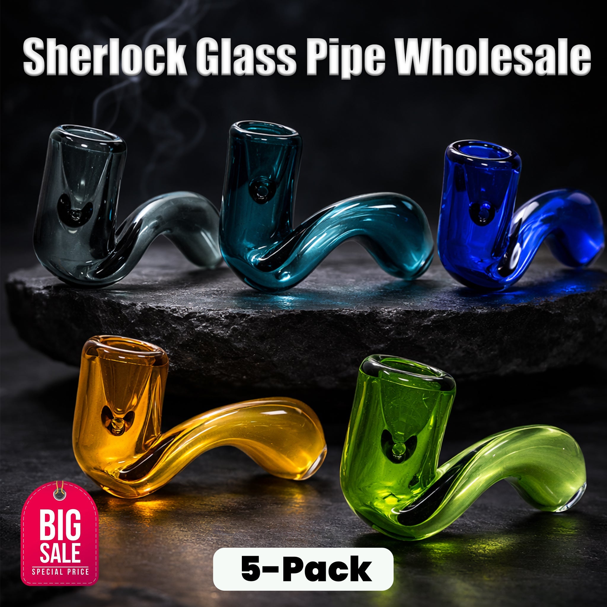 Sherlock Glass Pipe Wholesale 5-Pack StonedGenie.com