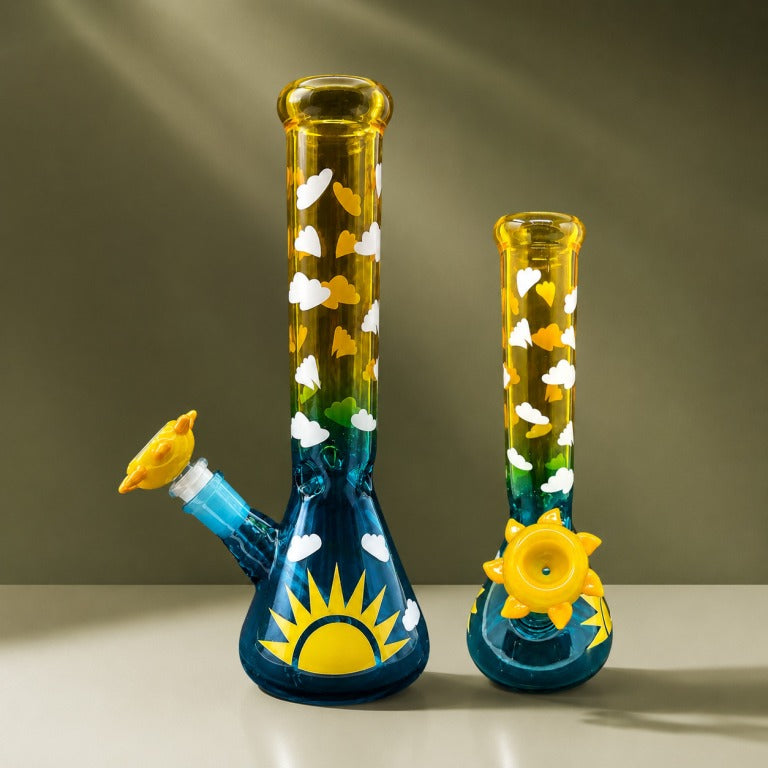 10" Sunrise Glass Beaker Bong w/ Sun Bowl Piece