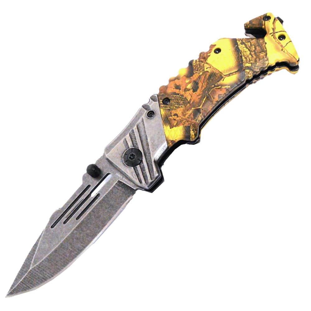4.5" Fall Camo Tactical Folding Knife - Yellow