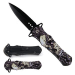 4.63" Skull-Themed Handle Folding Knife W/ belt clip