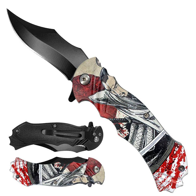 Samurai Ronin-Style 4.75" Folding Knife with Printed Handle