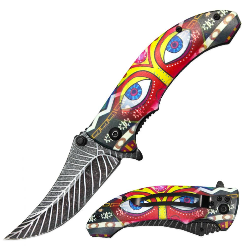 4.5" Premium Eye-Printed Assisted Open Pocket W/ pocket clip- Red