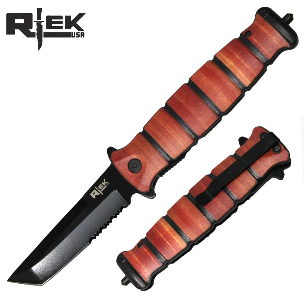 Rtek 5-Inch Tanto Blade Tactical Knife with Wood Grip
