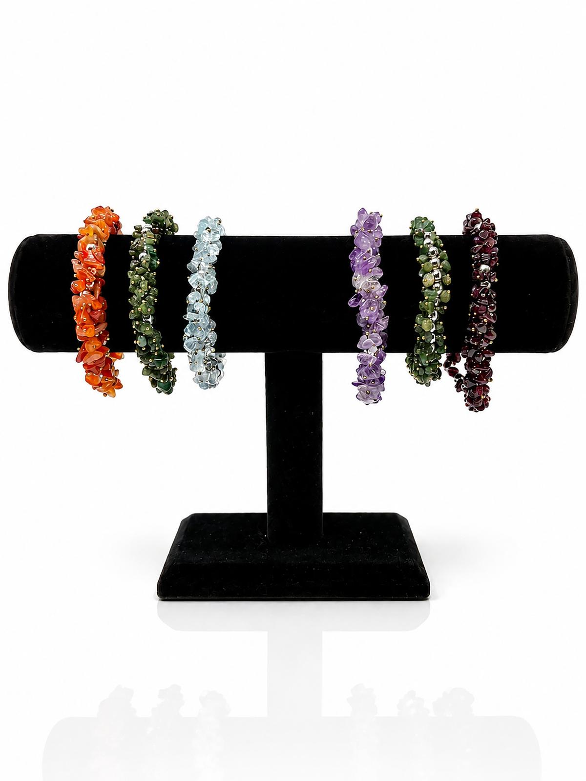 Natural Stone Braided Cord Bracelet - Adjustable Healing Crystal Jewelry - 5 Pack